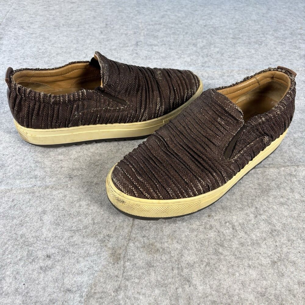 Salvatore Ferragamo Lucca Slip On Sneakers Loafers Textured Brown Mens 6.5 Italy